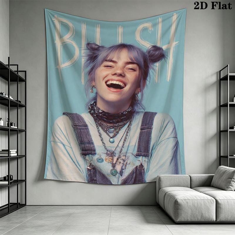 Billie Eilish Wall Tapestry Aesthetic Wall Hanging Printed Fabric Blanket Decorative Tapestries for Bedroom Living Room Home Decor