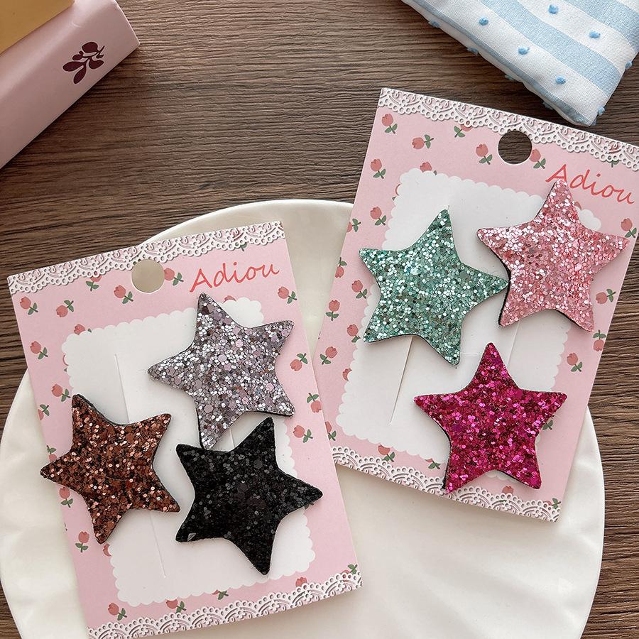 2/3Pcs Cute Children's Style  Fine Sparkling Five-pointed Star Heart Fashion Hair Clip  Sequined Star Broken Hair Clip  Girls' Hair Accessory