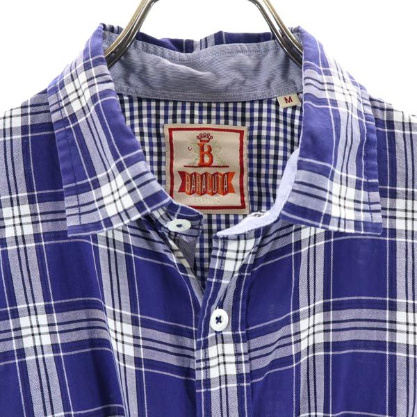 BARACUTA Made In Japan Check Pattern Long Sleeve 2WAY Shirt M Bluish Men's Used