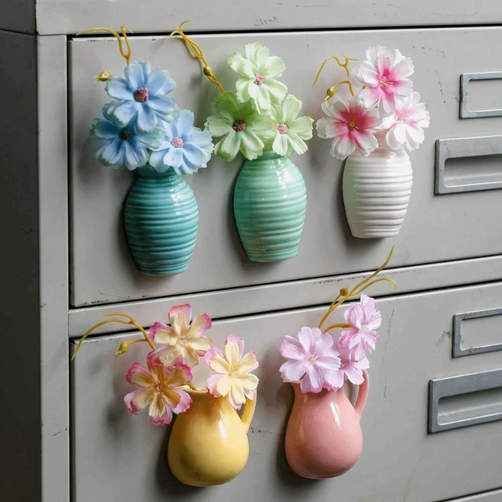 2PCS Ceramic Refrigerator Magnets Vase Colorful Mini Plant Vase Fridge Magnets  Kitchen Decor
