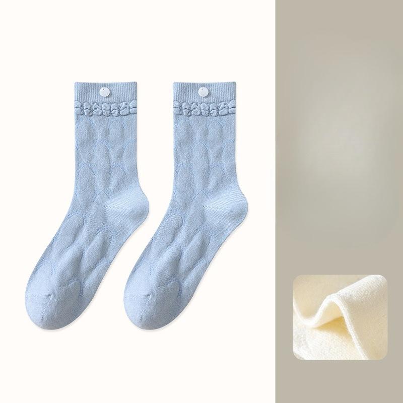 Fine Cashmere Mid-calf Socks for Women, Three-dimensional Dark Flower Bow, Warm Autumn and Winter Girls, Mother-of-pearl Boneless Pile Socks