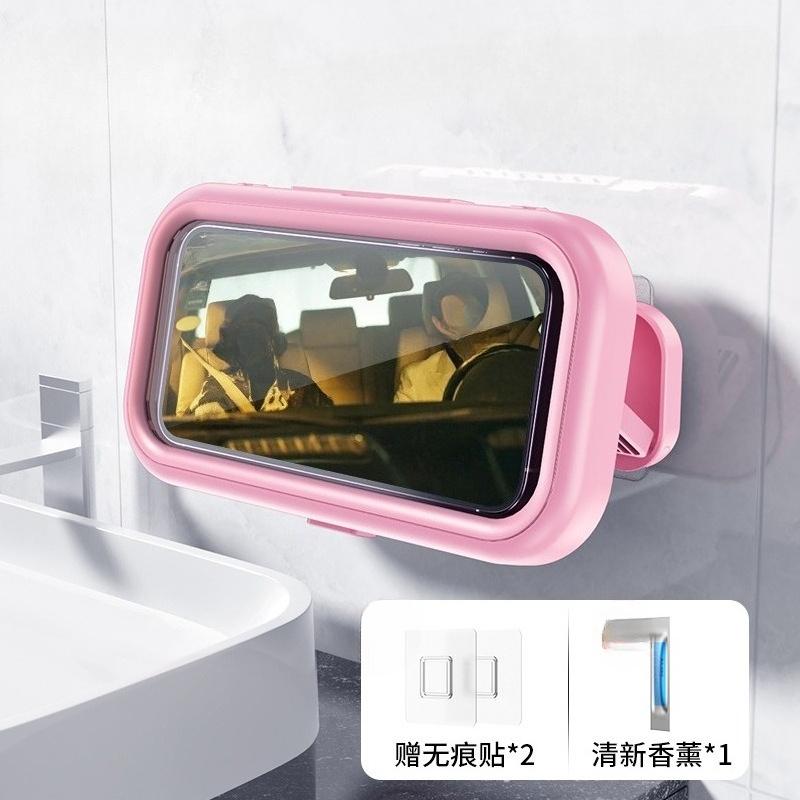 Telescopic Bathroom Phone Waterproof Storage Box Rotatable Touch Screen Adhesive Type No Punching Bathroom Shelf