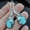 Popular Vintage Bohemian Style Blue Patterned Resin Pendant Earrings