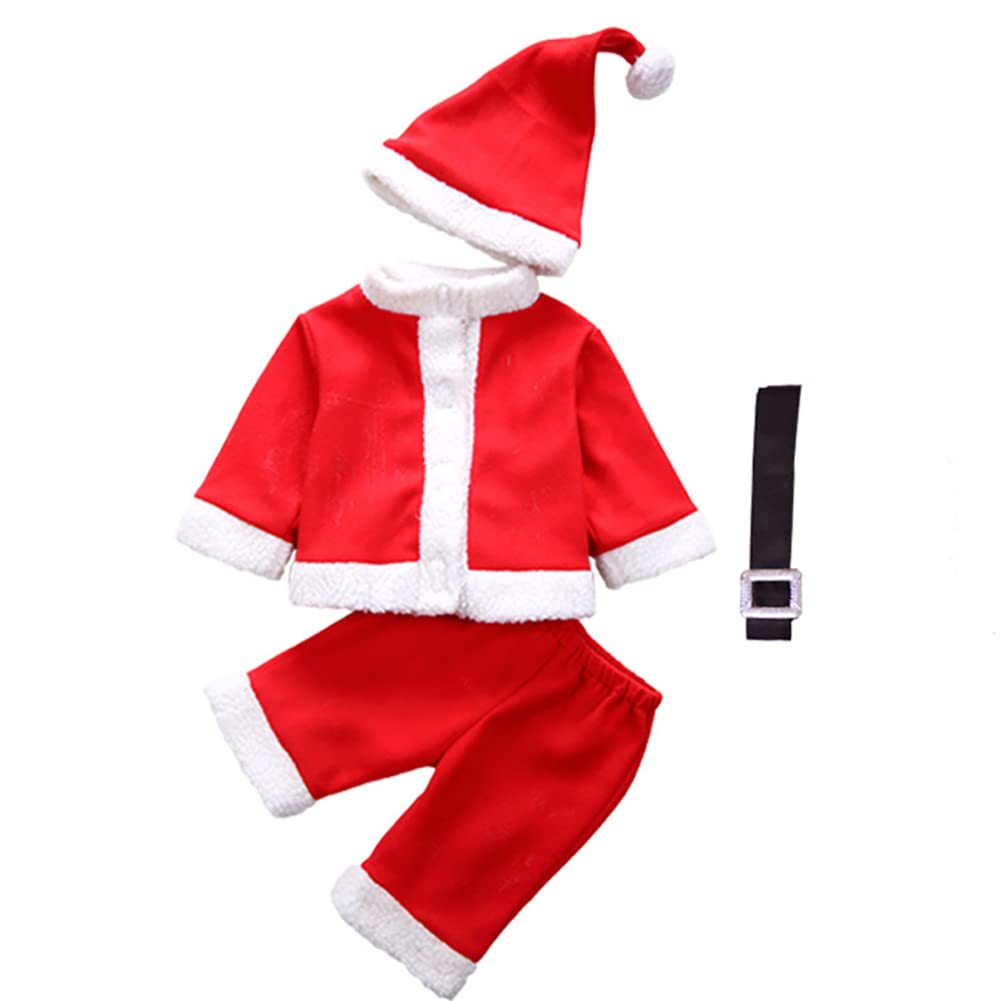 Limspace Santa Claus Costume for Kids, Christmas Costume Set for Boys and Girls, Includes Top and Bottoms, Santa Hat, Belt, and Christmas Stickers,