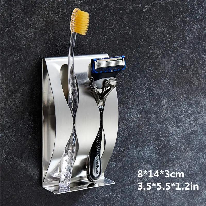 

Toothbrush Shaver Holder Rustproof Stainless Steel Organizer Sticky Wall Mounted Bathroom Shower Toothbrush Shelf