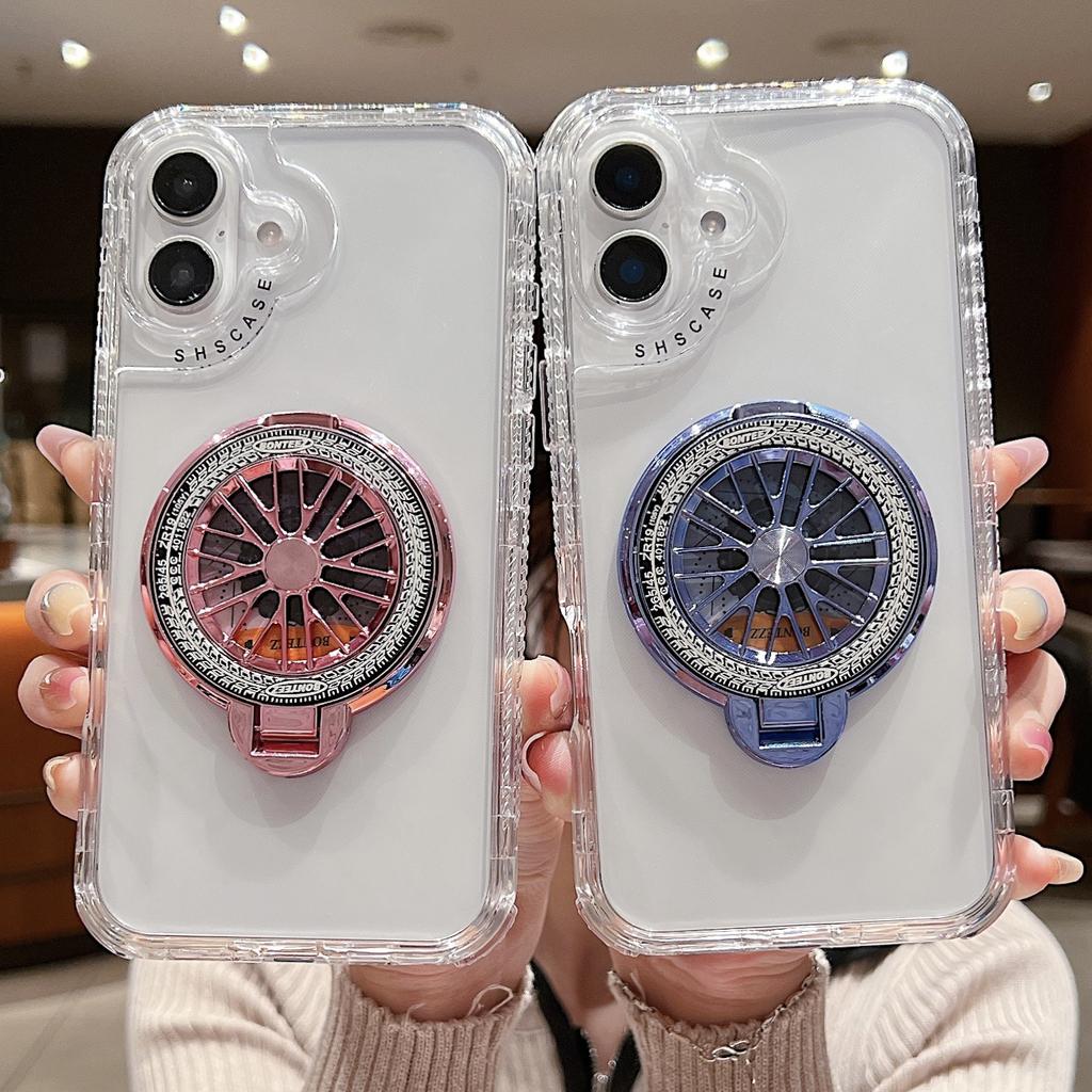 For iPhone 16 Clear Case Compatible with MagSafe Gyro Design PC + TPU Phone Cover with Kickstand