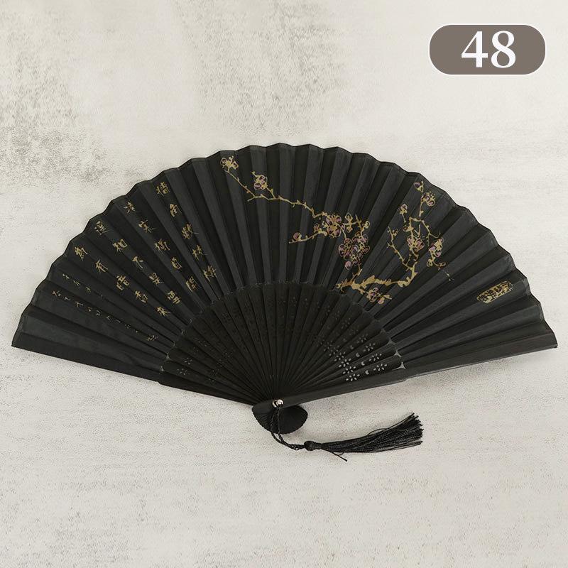 Chinese Japanese Silk Folding Fan Wooden Shank Classical Dance Fan High Quality Tassel Elegent Female Fan Home Decoration