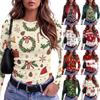Women's Slim Fit Christmas Print Long Sleeve Neck T-Shirt for Holiday Casual Wear