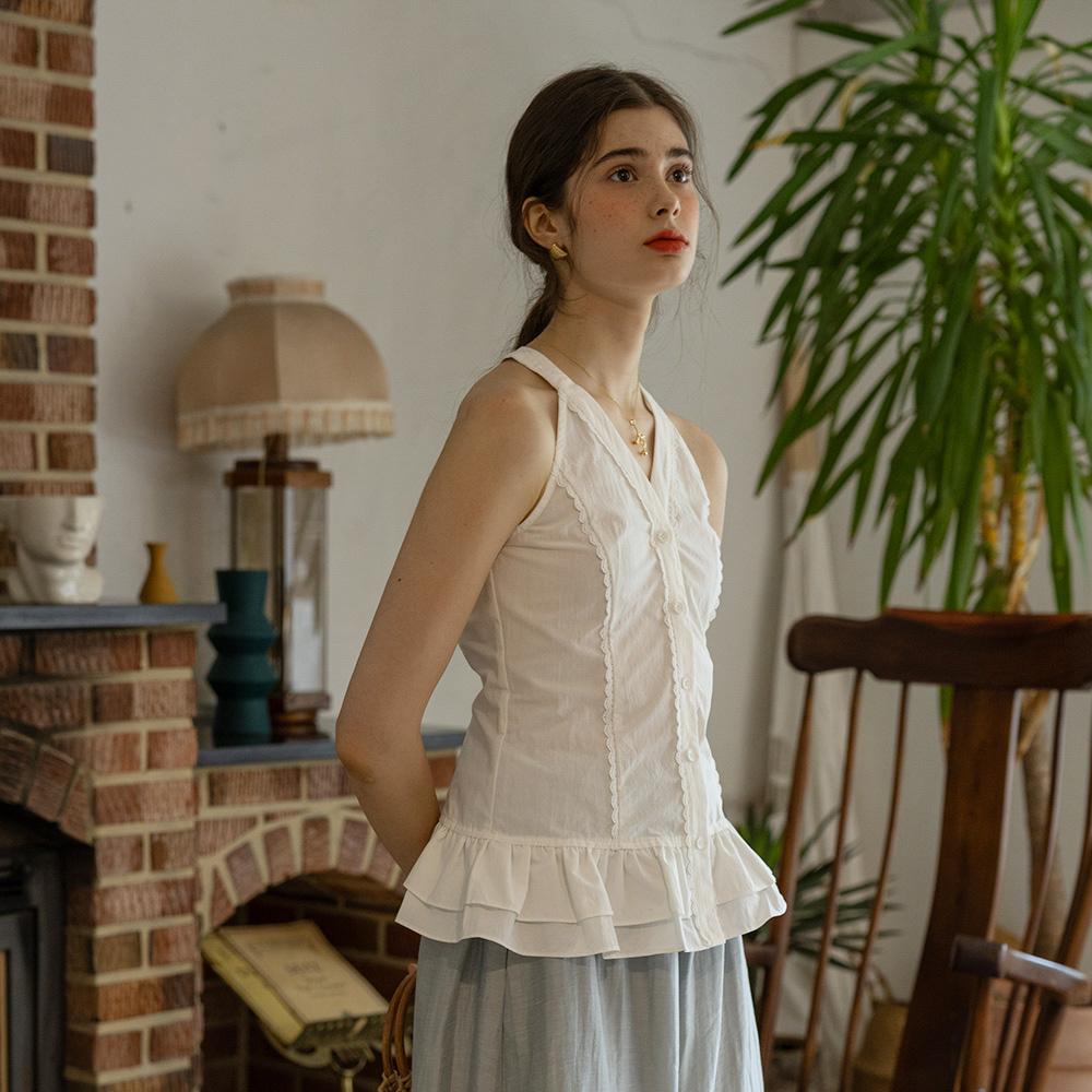 Peulaudeumali Pm_Pleated Hem Sleeveless Top_White