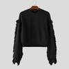 INCERUN Autumn Men Round Neck Long Sleeve Texture Tassel Hem Casual Cropped Pullover Tops