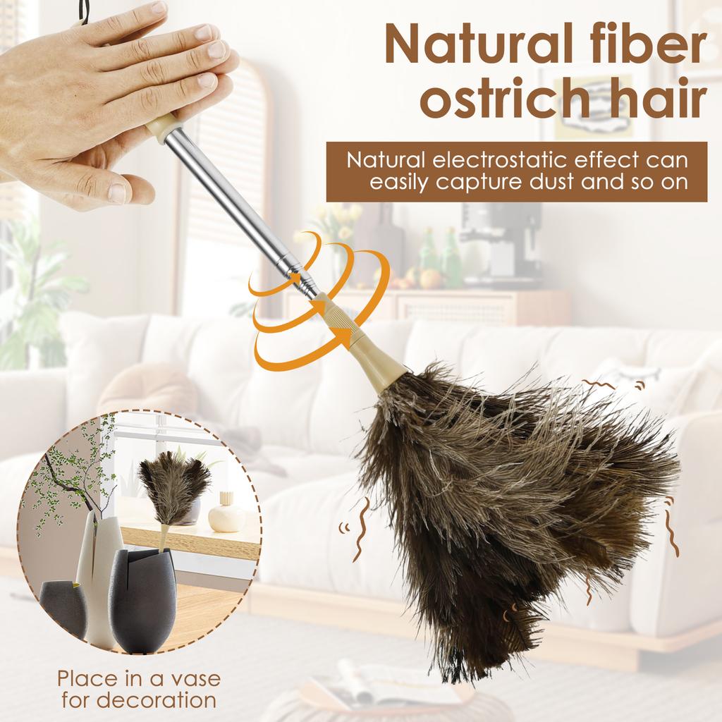 Extendable Ostrich Feather Duster With Stainless Steel Long Handle Brush Household Furniturer Dust Cleaning Tools