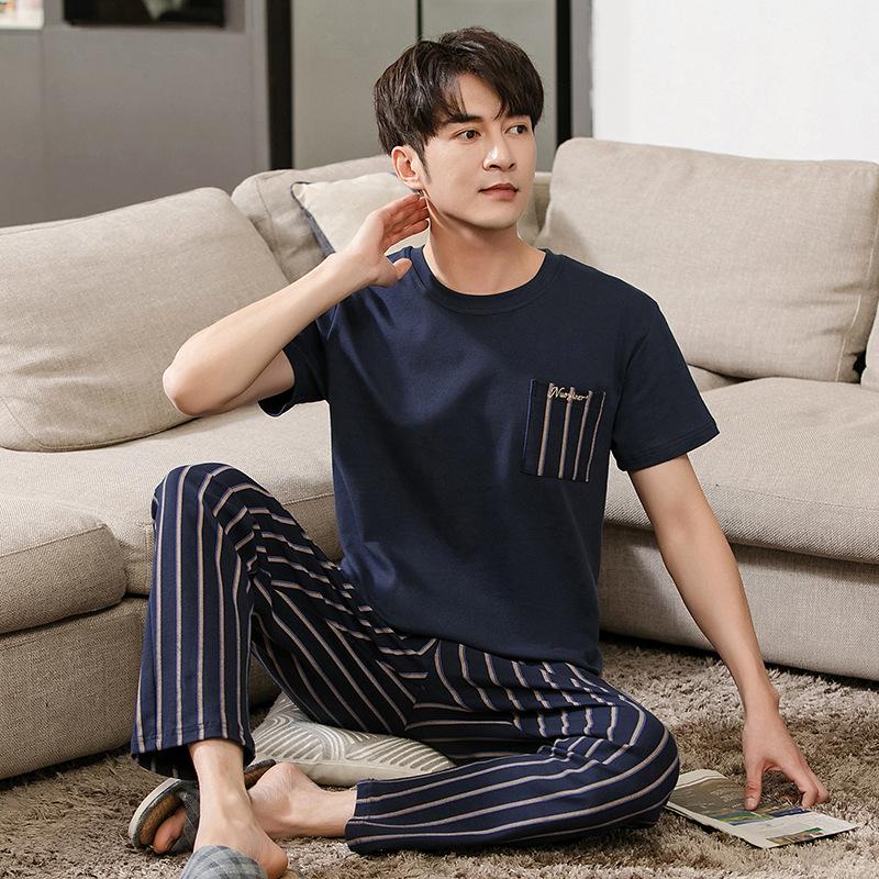 Men's pajamas 1011 new summer cotton short-sleeved trousers thin summer men's large-size loungewear set