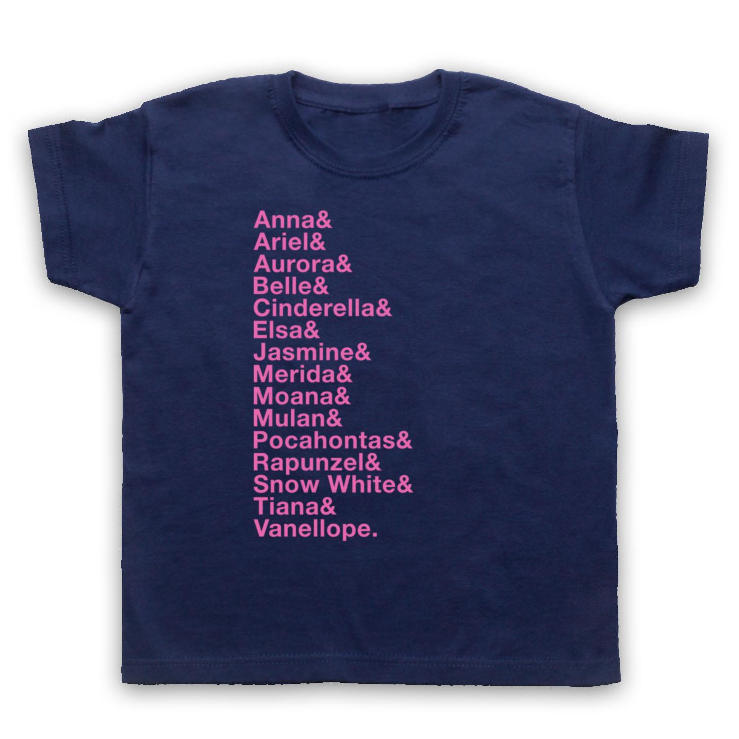 CARTOON PRINCESS NAMES LIST ICONIC FILM PRINCESSES KIDS CHILDS T-shirt 150