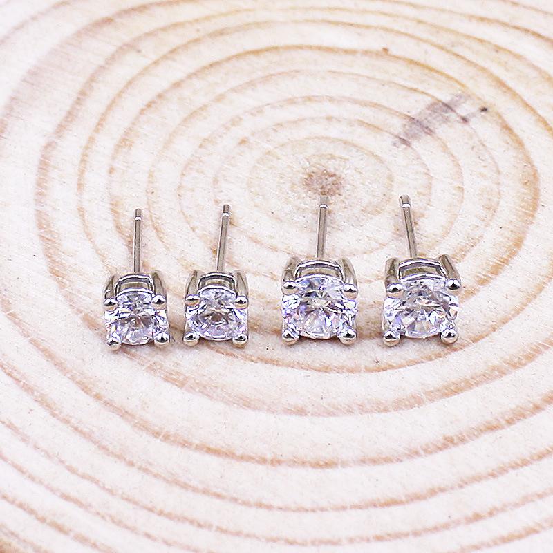 925 Sterling Silver AAA Zircon Positive Angle Earrings Gift Jewelry 4MM