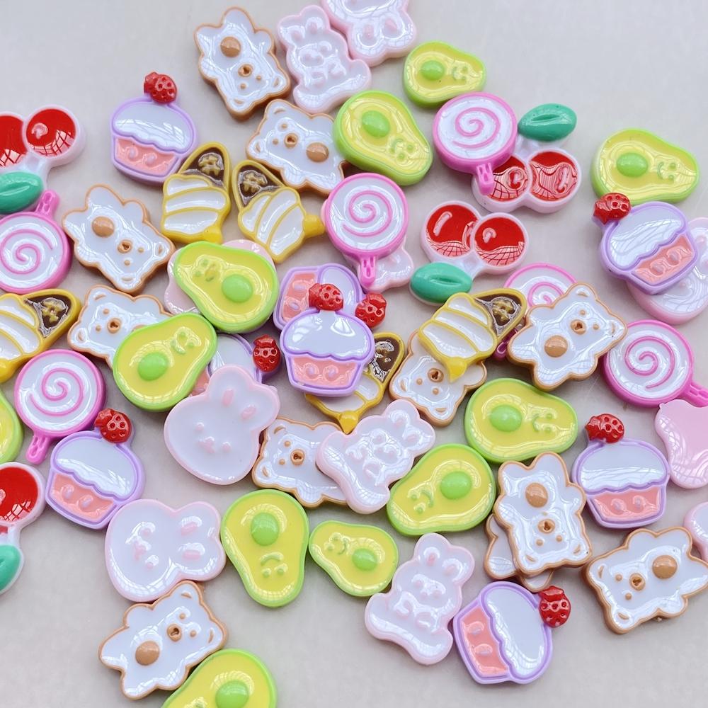 50Pcs Cute Resin Cartoon Strawberries, Cherries, Lollipops, Cakes Flat Back Scrapbooking DIY Jewelry Craft Decoration Accessorie