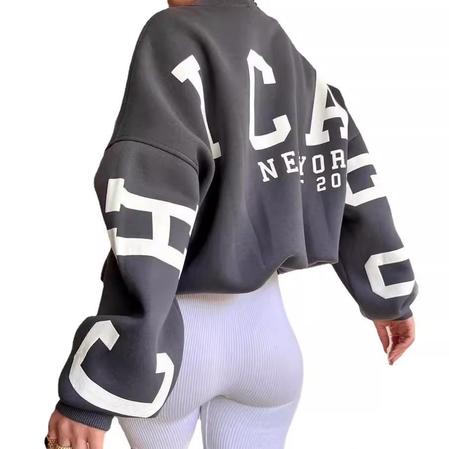 2024 Wild Berry Russian Women's Fashion Thick Print Long Sleeve Khaki Hoodie
