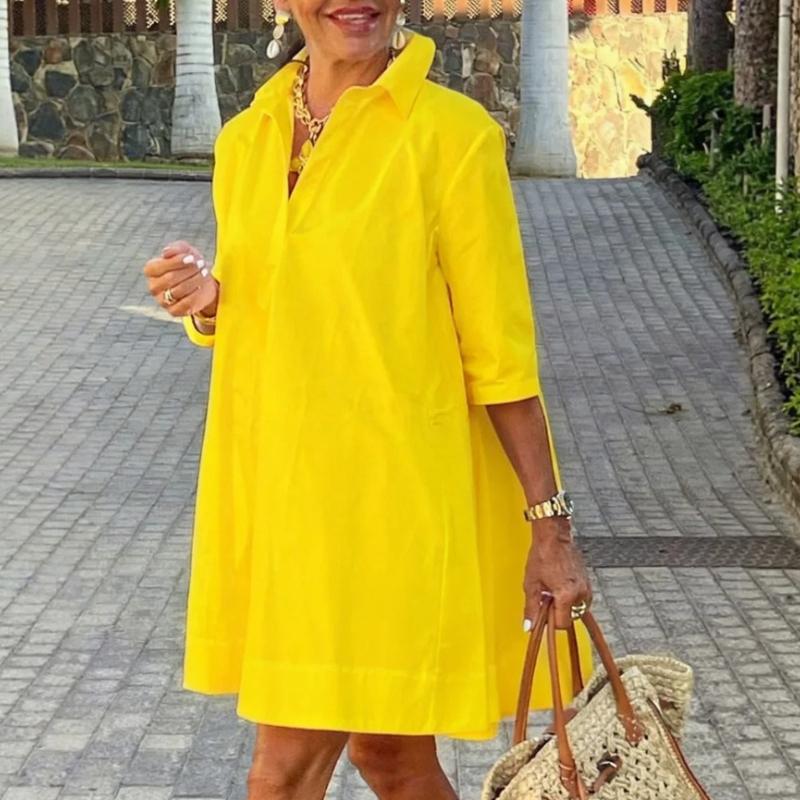 Moda Europea e Americana Amazon Quotidiano Urbano Ampio Bianco Mezza Manica A-line Vestito Camicia
