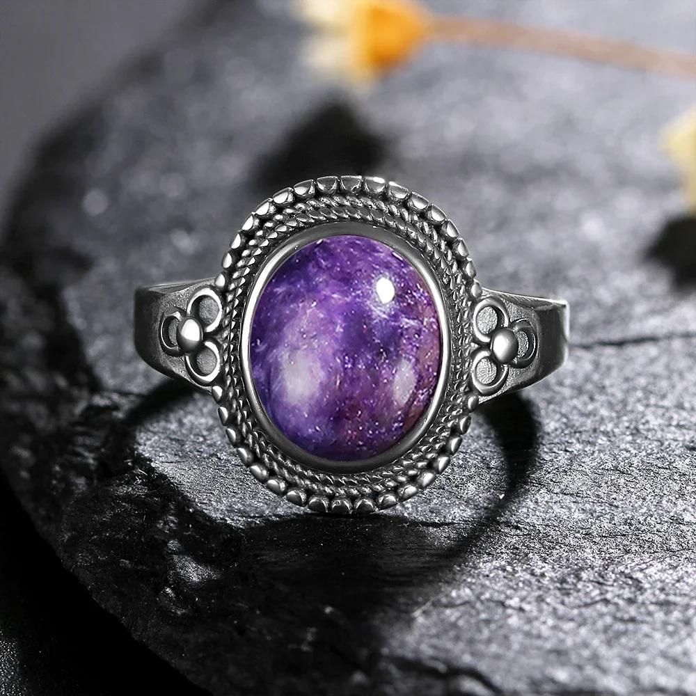 Sterling Silver 925 Vintage Rings Oval 8X10mm Rings Black Onyx Natural Fine Jewelry For Men Women Rhodochrosite Rings