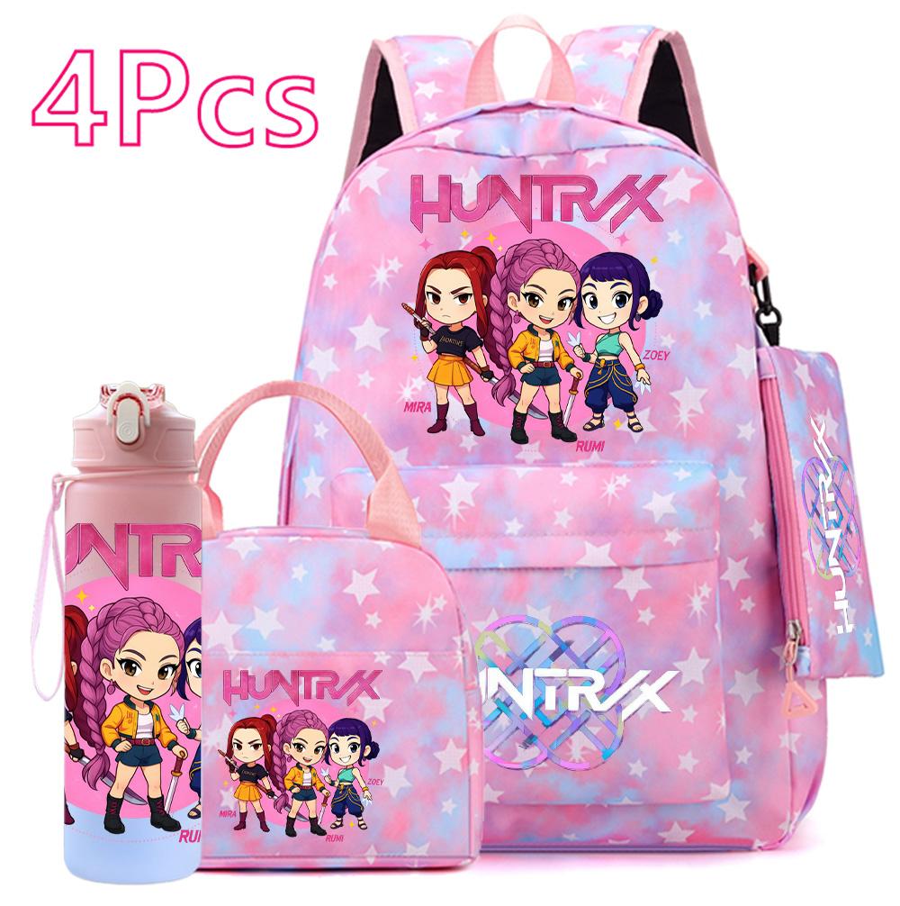4-teiliges/Set K-POP Bedruckter Rucksack Große Kapazität Schultasche Handtasche Etui Tasche mit 750 ml Wasserflasche Junge Mädchen Schultasche wasserdicht Reisetasche Mochila