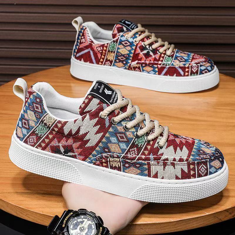New Sneakers Casual Mens Designer Ethnic Style Board Shoes Fashion Fabric Breathable Increased Internal Flat Platform Shoes38-48