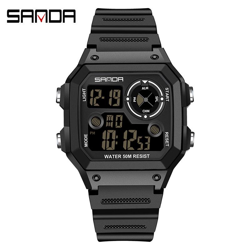 Sanda Men's Trendy Luminous Waterproof Square Digital Sports Watch