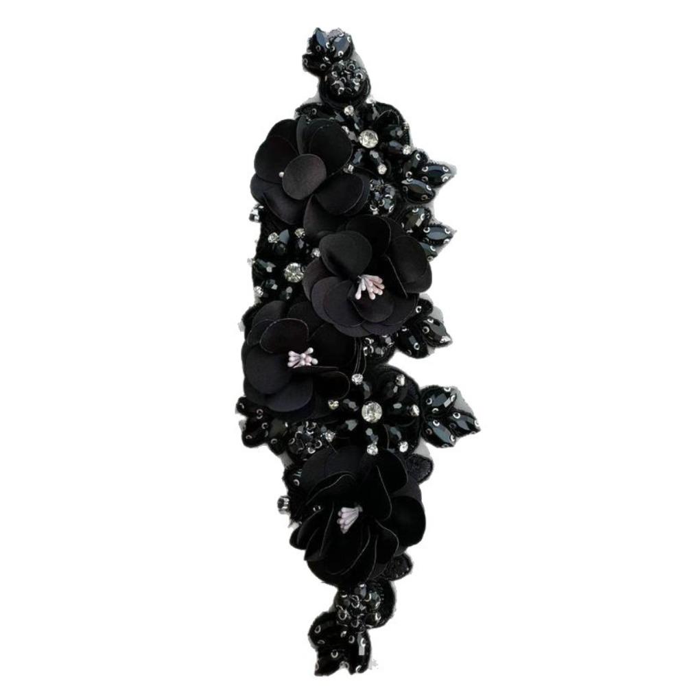 Rhinestone Beaded Bead Lace Applique Sparkling Glass Bead 3D Crystal Diamond Lace Patch DIY Iron On Floral Applique Bridal Gown