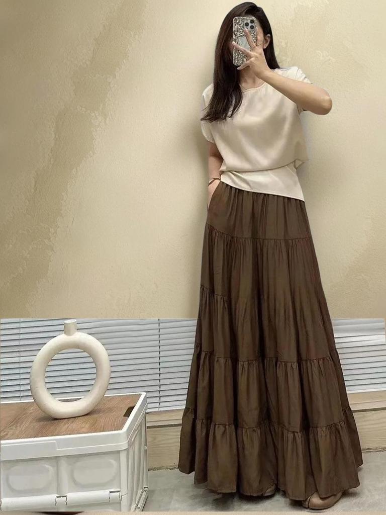 Women's A-line High-Waisted Tiered Skirt, 2025 Spring Collection, Versatile Gentle Style with Large Flare