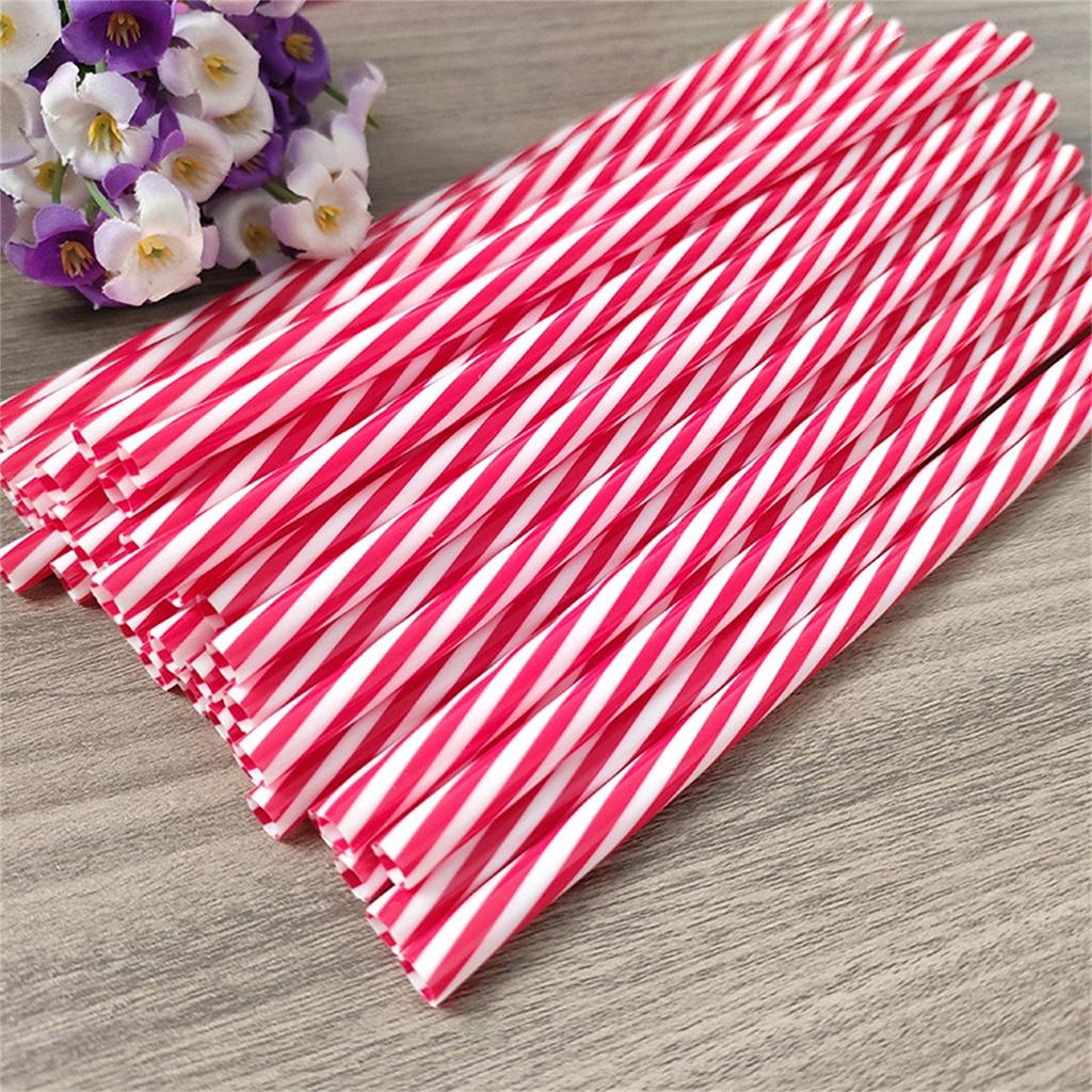 100 Pieces Plastic Drinking Straws 8 Inches Long Multi-Colored Striped Foldable