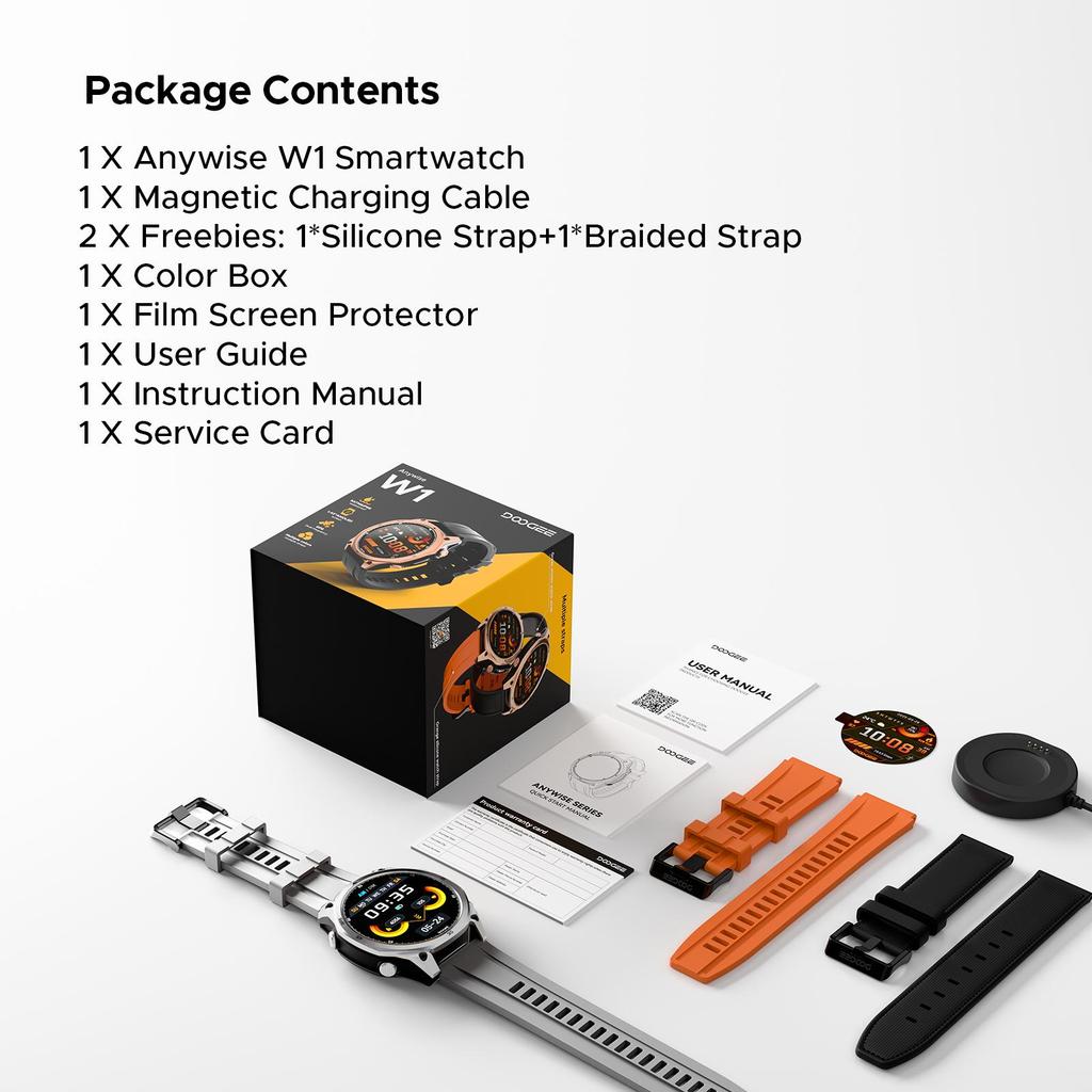 DOOGEE Anywise W1 Smart Watch, AI, 5ATM Water Resistant GPS Fitness Tracker, 1.43" AMOLED Screen, 12 Days Battery, for Android and iPhone