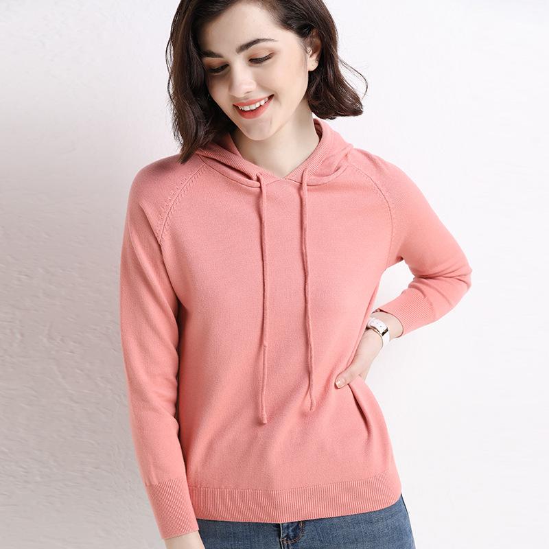 Women's Hooded Sweatshirt Slim Fashion Long Sleeve Top Solid Color Pullover
