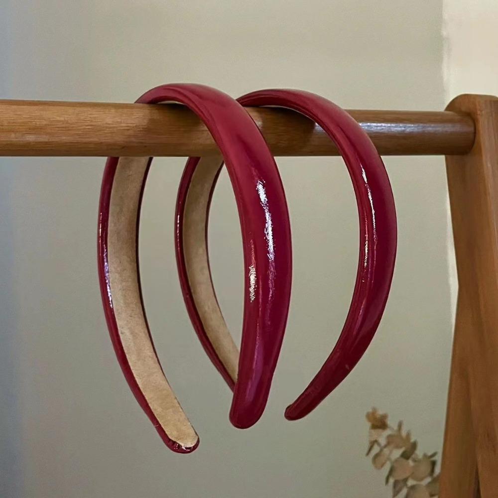 Retro Wine Red Leather Headband Leather Vintage Red Headband Fashion Compression Headband  Women