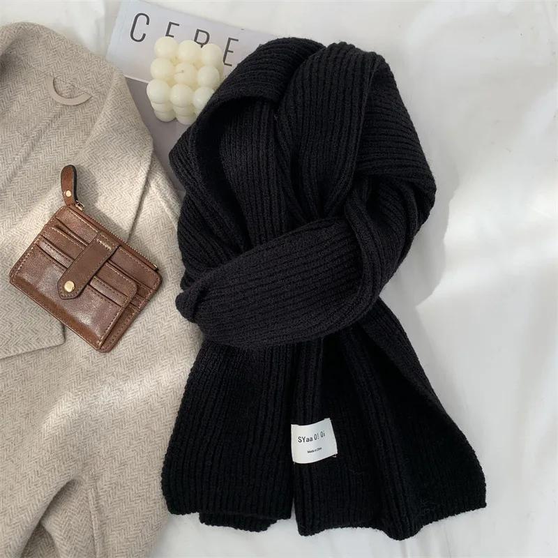 Winter Warm Knitted Wool Soft Scarf Women Solid Color Korean Fashion Style Skinny Autumn Winter Travel Casual Long Scarf New