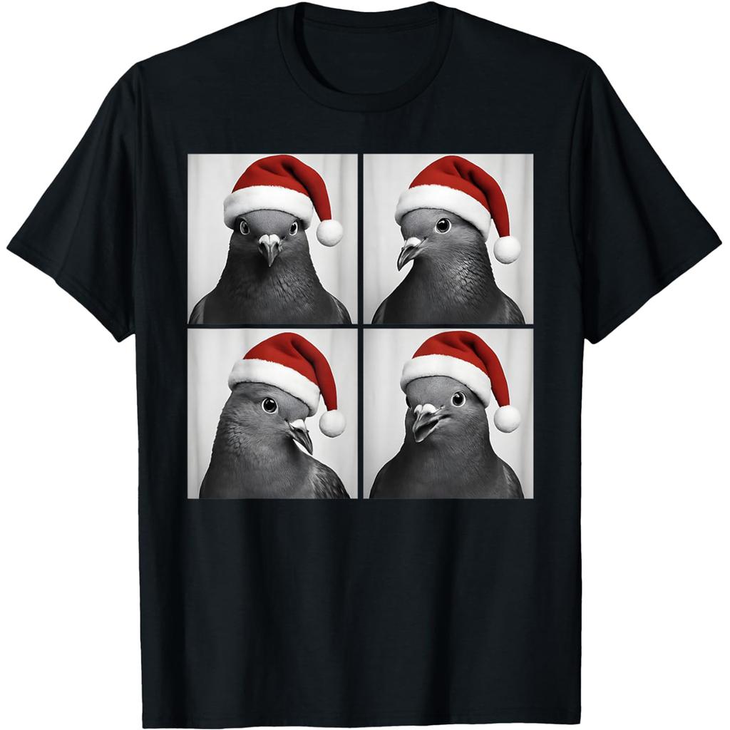 Pigeon Lover Christmas Wearing Santa Xmas T Shirt Men Cotton Humor Streetwear Tee Shirt Short Sleeve Unisex Loose Clothing