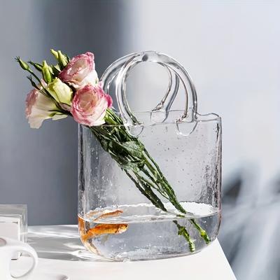 Vase Élégant Géométrique Sac à Main Chic Oblong en Verre Décor pour Arrangements Hydroponiques & Traditionnels