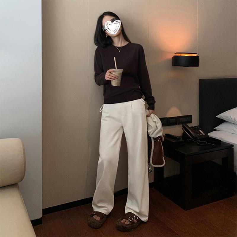 

#Maternity pants casual pants autumn drawstring outer wear wide-leg pants scimitar pants straight pants no support maternity wear M абрикосовый