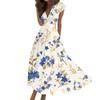 Women's Long Casual Dress Summer Short-Sleeve V-Neck Waist Retraction Printed Dress