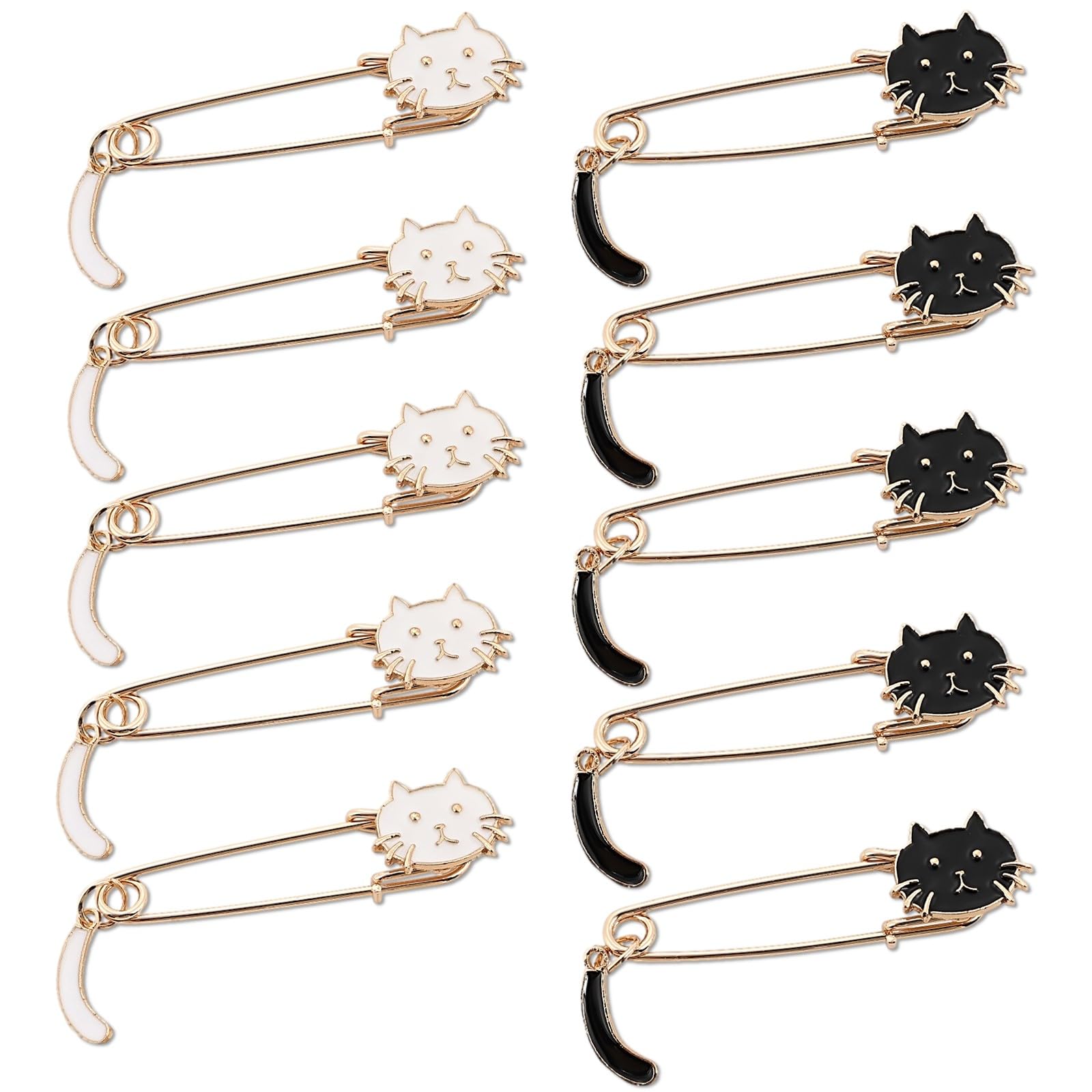 

Rubonarie Safety Pins, Cute Brooch Pins, Cat Tail Accessories, for Stoles, Quilts, Ponchos, Shawls, 10-Piece Set (White and Black)