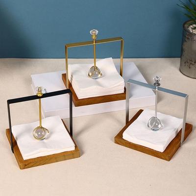 Portatovaglioli Metallico Creativo Pratico Lusso Leggero con Manico Scatola Porta Asciugamani Base Quadrata in Legno Supporto per Tovaglioli Festa