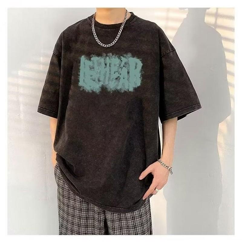 

Летняя потертая футболка в американском стиле, мужская мода, топы с короткими рукавами, футболки с принтом сфумато, уличная одежда в стиле ретро в стиле хип-хоп