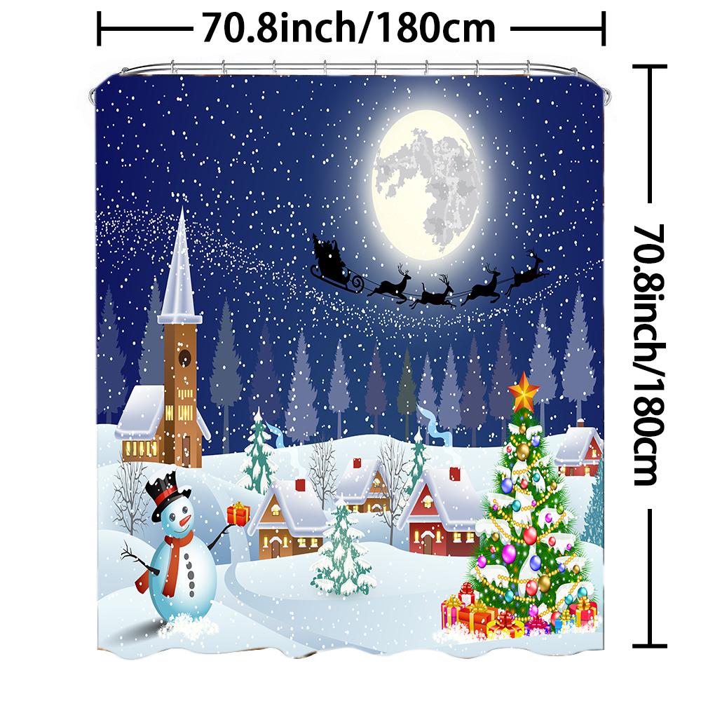 1Pc Waterproof Shower Curtain With Hooks Christmas Snow Scene Bathtub Curtain Soft Floor Rugs Non-Slip Bath Mat Bathroom Decor