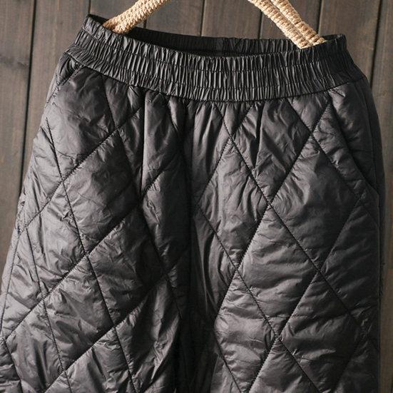 Women Winter Pants High Elastic Waist Thick Padded Solid Color Loose Soft Ankle-banded Casual Pockets Lightweight Lady Down Trousers