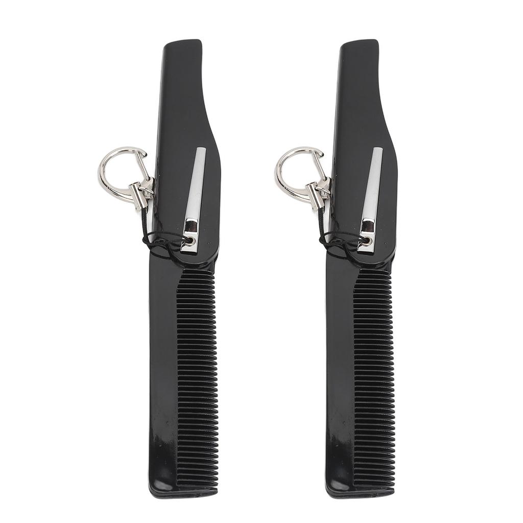 Folding Hair Brush Portable Men Folding Fine Tooth Beard Comb with Keychain Acrylic Small Mirror