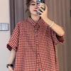 Premium 2025 Women's Summer Plaid Short Sleeve Shirt - Elegant and Relaxed Fit