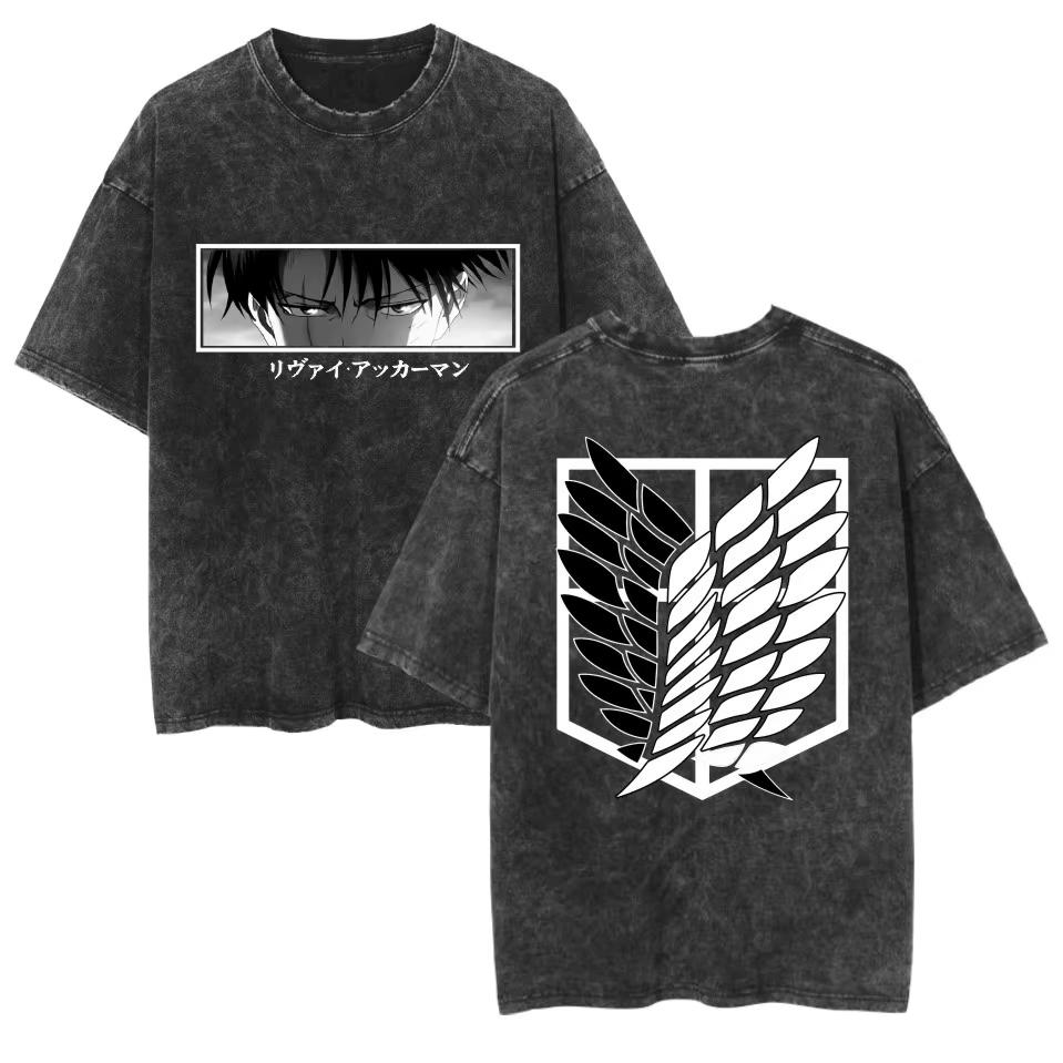 

Аниме Футболки с Вареным Эффектом Атака Титанов Графические Дышащие Футболки с Коротким Рукавом Двусторонняя Печать Винтажные Уличные Футболки M