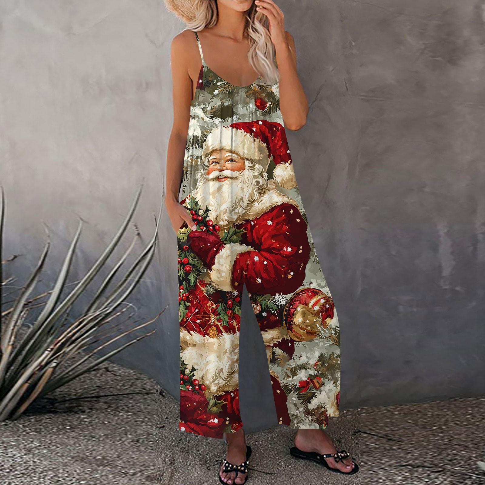 

Женский рождественский принтованный комбинезон, свободный, с регулируемыми подтяжками L винный