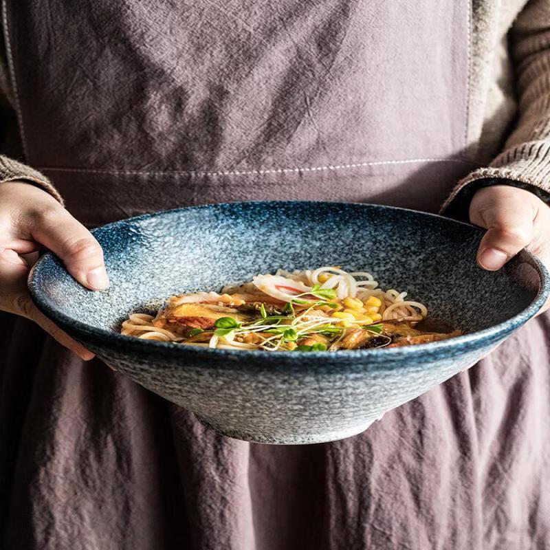 Japanese-Style Underglaze Ceramic Ramen Bowl