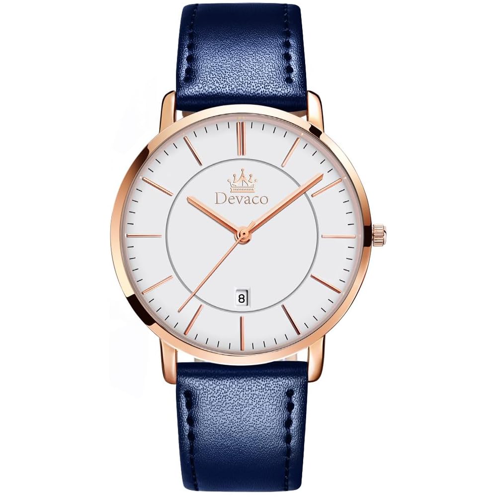 Trbrand Women s Blue Analog Watch Waterproof Ultra-Thin Leather Band Simple Dial Fashion Timepiece