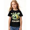 Children Crew Neck Short Sleeve T-Shirt with Cartoon Zombie Bee Print