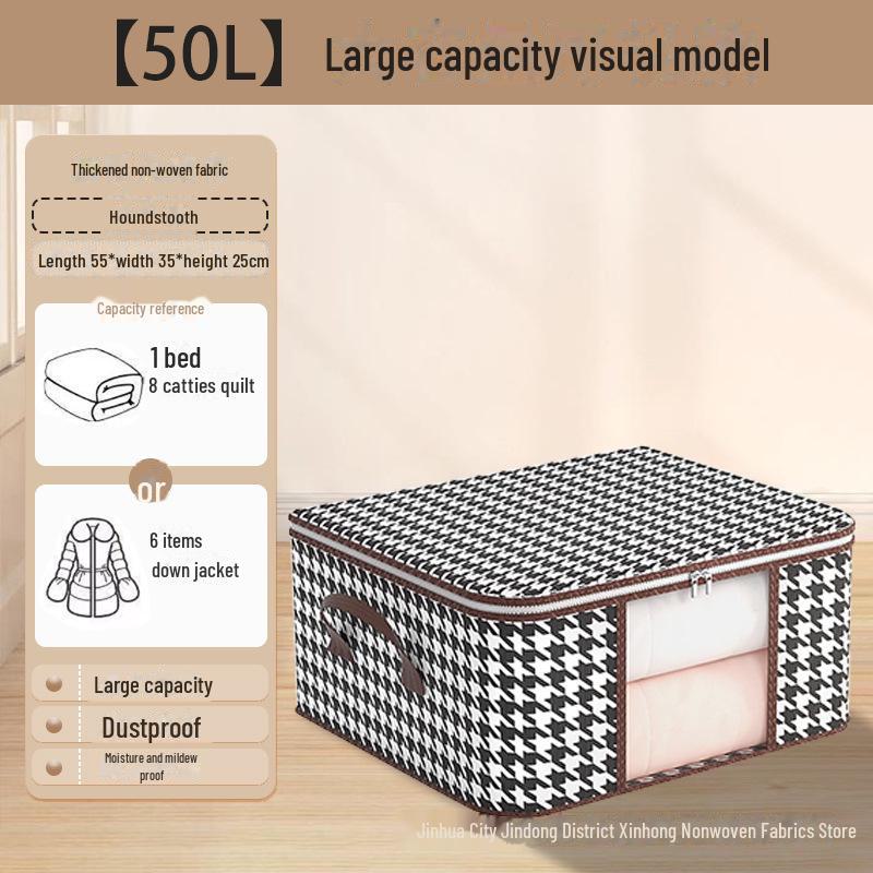 Houndstooth Clothing Storage Bag with Handle and Clear Window for Quilts and Household Packing