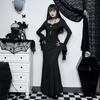 Black Halloween Maxi Dress Patchwork Grunge Robe Bodycon Batwing Sleeve Dress  Cosplay Performance